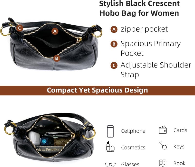 celestina Shoulder Bags for Women Small Hobo Bags Crescent Shaped Cute Retro Tote Handbag Mini Clutch Purse with Zipper Closure - Image 4